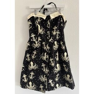 Sourpuss Out To Sea Octopus Dress Womens XL Black White Rockabilly Flirty Pinup